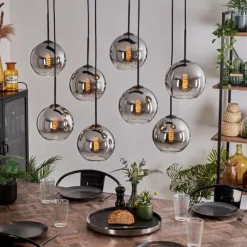 Suspension - Verre Koyoto Chrome, Clair, Fumé, 8 lumières