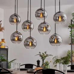 Suspension - Verre Koyoto Chrome, Clair, Fumé, 8 lumières