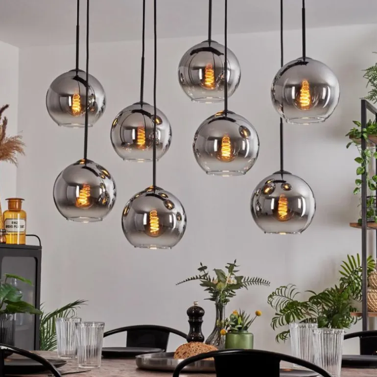 Suspension - Verre Koyoto Chrome, Clair, Fumé, 8 lumières