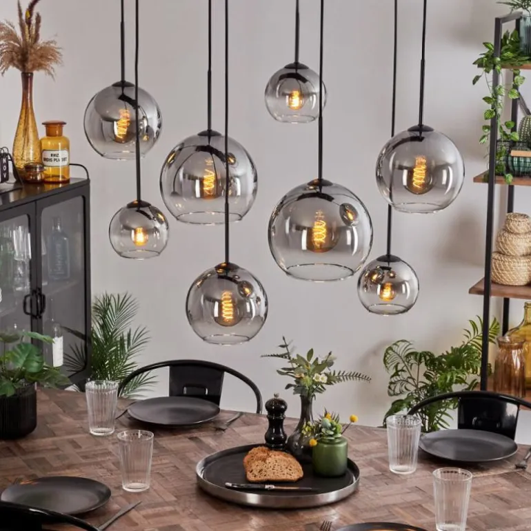 Suspension - Verre Koyoto Clair, Fumé, 8 lumières