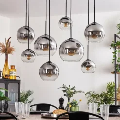 Suspension - Verre Koyoto Clair, Fumé, 8 lumières