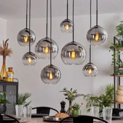 Suspension - Verre Koyoto Clair, Fumé, 8 lumières