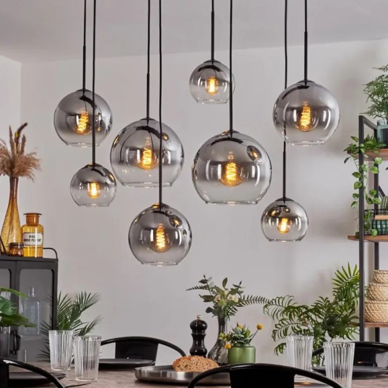 Suspension - Verre Koyoto Clair, Fumé, 8 lumières