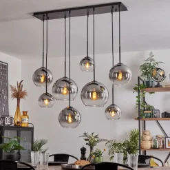 Suspension - Verre Koyoto Clair, Fumé, 8 lumières