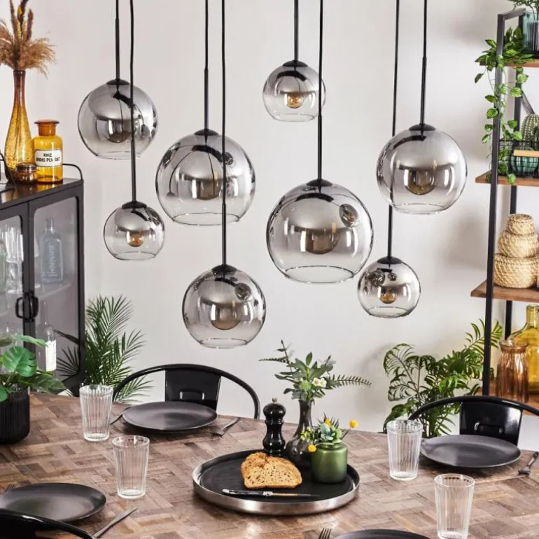 Suspension - Verre Koyoto Clair, Fumé, 8 lumières