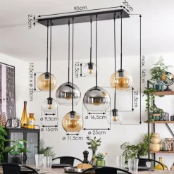 Suspension - Verre Koyoto Ambre, Clair, Fumé, 8 lumières