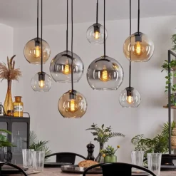 Suspension - Verre Koyoto Ambre, Clair, Fumé, 8 lumières