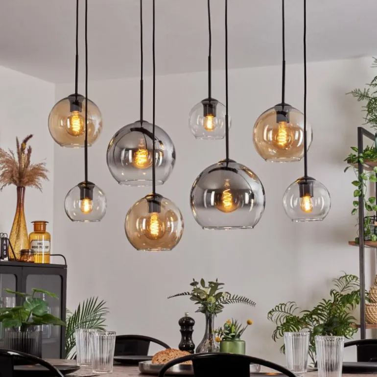 Suspension - Verre Koyoto Ambre, Chrome, Clair, Fumé, 8 lumières