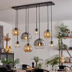 Suspension - Verre Koyoto Ambre, Chrome, Clair, Fumé, 8 lumières