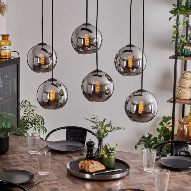 Suspension - Verre Koyoto Chrome, Fumé, 6 lumières