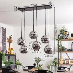Suspension - Verre Koyoto Chrome, Fumé, 6 lumières
