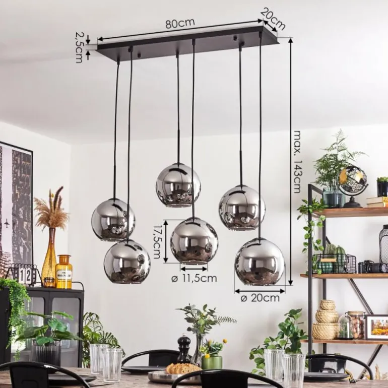 Suspension - Verre Koyoto Chrome, Fumé, 6 lumières