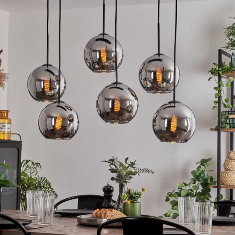 Suspension - Verre Koyoto Chrome, Fumé, 6 lumières