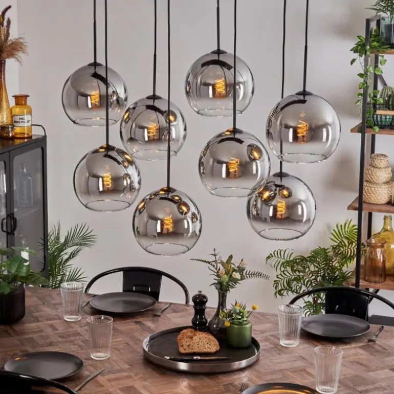 Suspension - Verre Koyoto Chrome, Clair, Fumé, 8 lumières