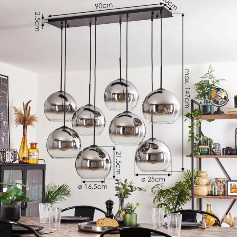 Suspension - Verre Koyoto Chrome, Clair, Fumé, 8 lumières