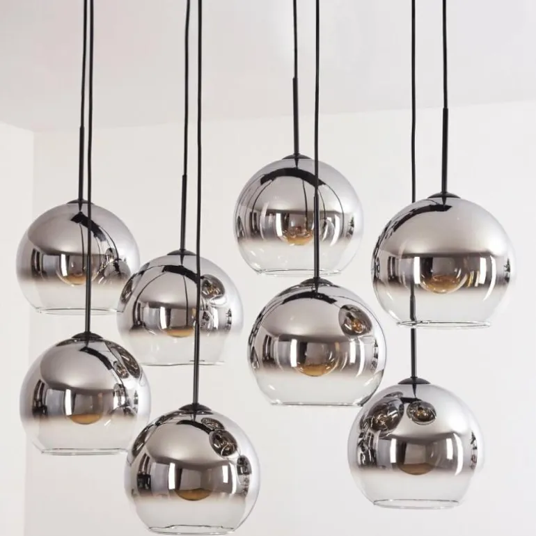 Suspension - Verre Koyoto Chrome, Clair, Fumé, 8 lumières