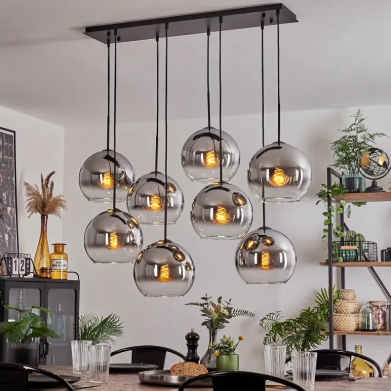 Suspension - Verre Koyoto Chrome, Clair, Fumé, 8 lumières