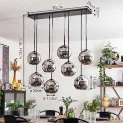 Suspension - Verre Koyoto Chrome, Fumé, 8 lumières