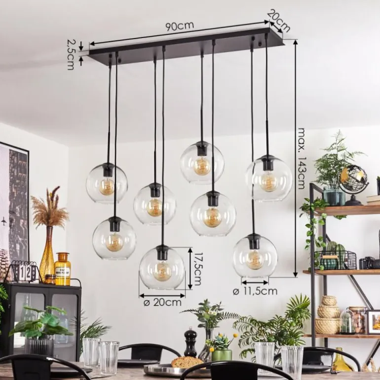 Suspension - Verre Koyoto Clair, 8 lumières