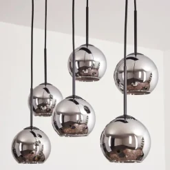Suspension - Verre Koyoto Chrome, Fumé, 6 lumières