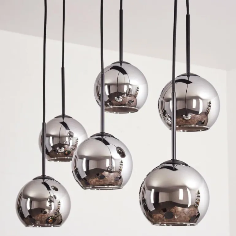 Suspension - Verre Koyoto Chrome, Fumé, 6 lumières