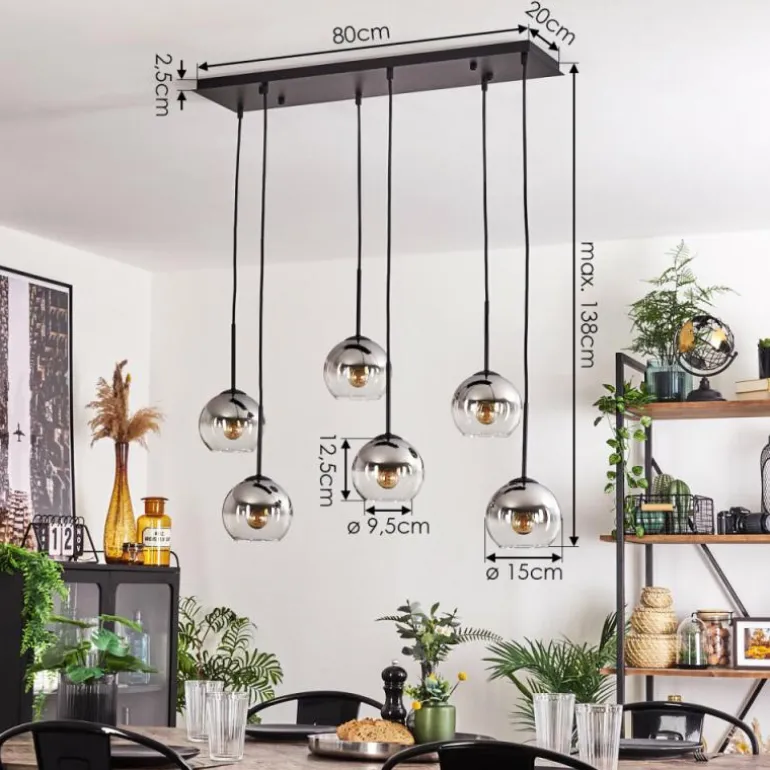 Suspension - Verre Koyoto Chrome, Clair, Fumé, 6 lumières