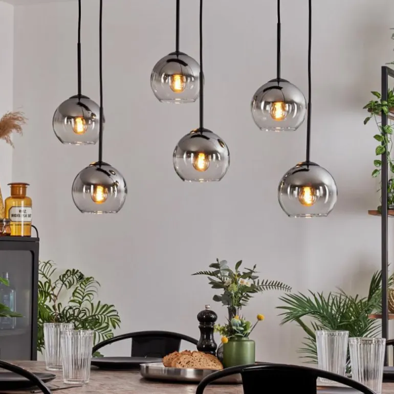 Suspension - Verre Koyoto Chrome, Clair, Fumé, 6 lumières