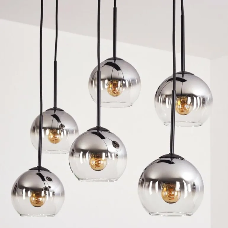 Suspension - Verre Koyoto Chrome, Clair, Fumé, 6 lumières