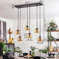 Suspension - Verre Koyoto Ambre, Clair, 6 lumières