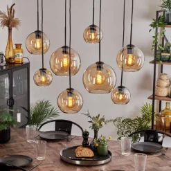 Suspension - Verre Koyoto Ambre, Clair, 8 lumières
