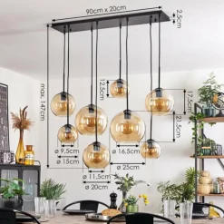 Suspension - Verre Koyoto Ambre, Clair, 8 lumières