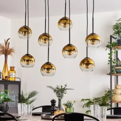 Suspension - Verre Koyoto Or, Clair, 8 lumières