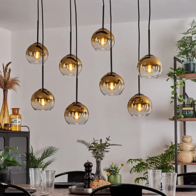 Suspension - Verre Koyoto Or, Clair, 8 lumières