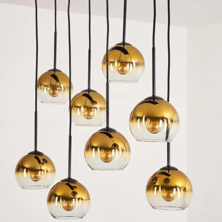 Suspension - Verre Koyoto Or, Clair, 8 lumières