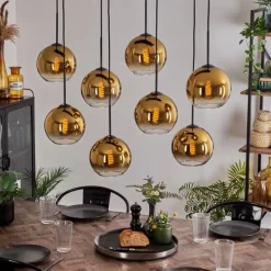 Suspension - Verre Koyoto Or, Clair, 8 lumières