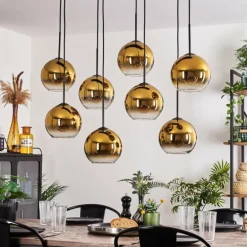 Suspension - Verre Koyoto Or, Clair, 8 lumières