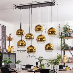 Suspension - Verre Koyoto Or, Clair, 8 lumières