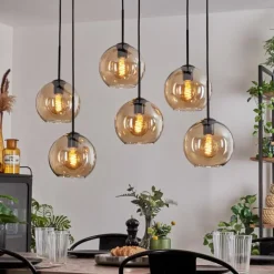 Suspension - Verre Koyoto Ambre, 6 lumières