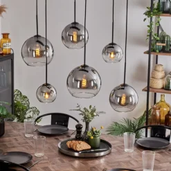 Suspension - Verre Koyoto Clair, Fumé, 6 lumières