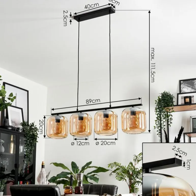 Suspension - Verre Lauden Ambre, 4 lumières