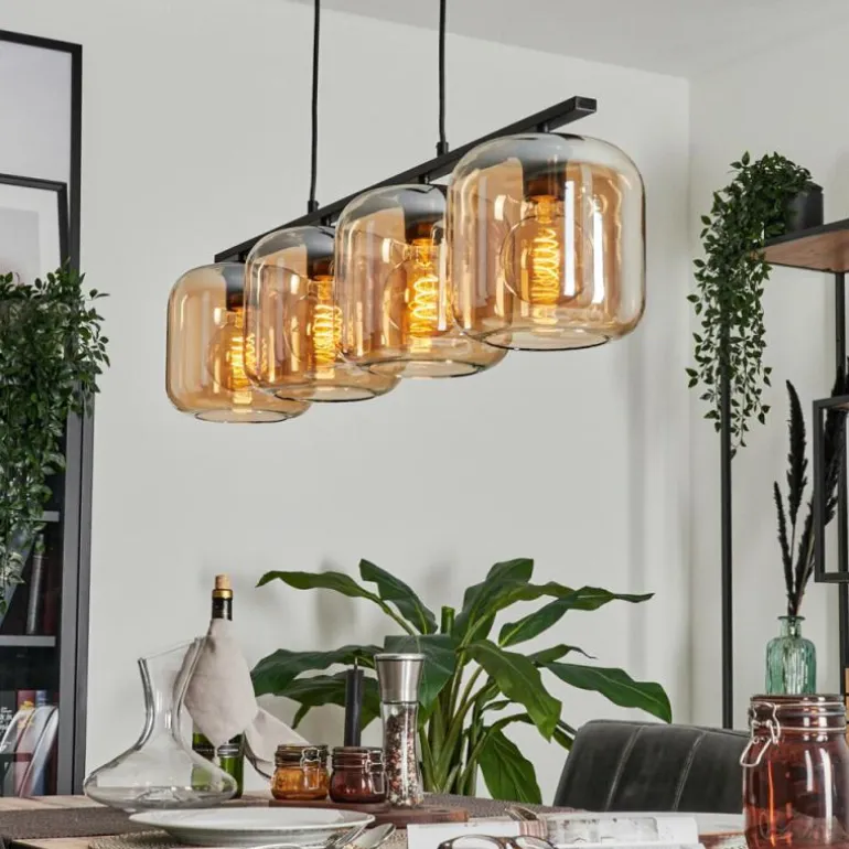 Suspension - Verre Lauden Ambre, 4 lumières