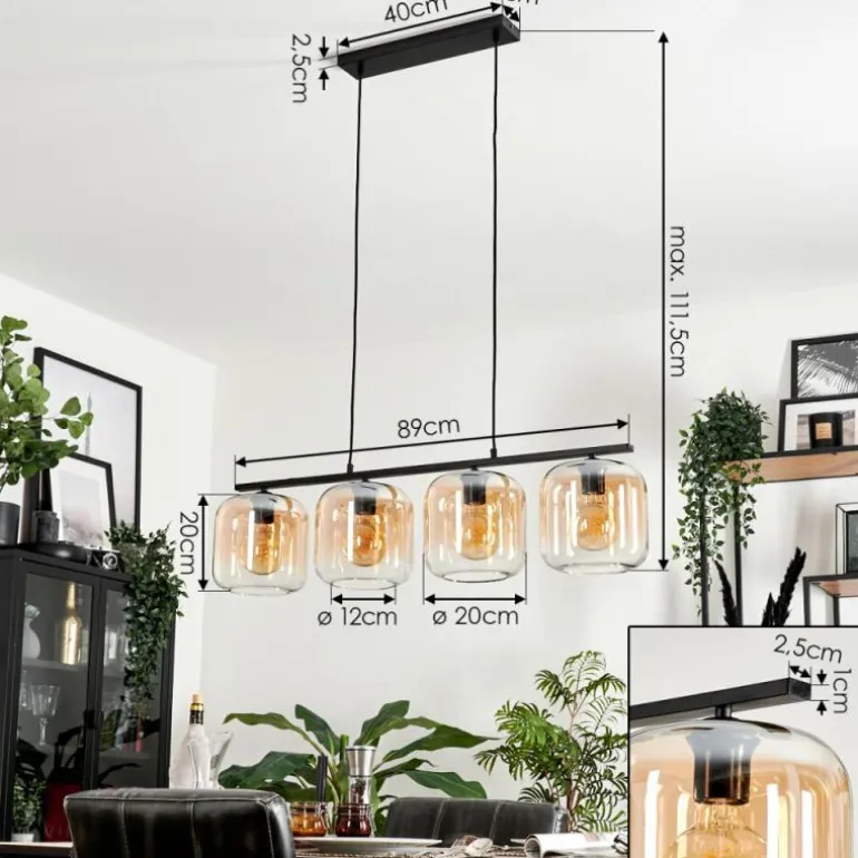 Suspension - Verre Lauden Ambre, Clair, 4 lumières