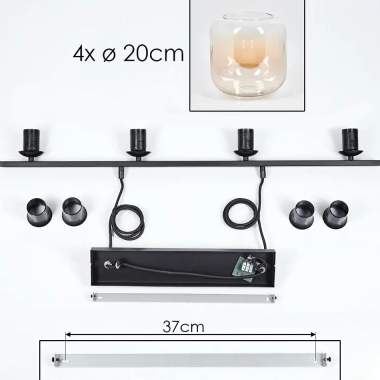 Suspension - Verre Lauden Ambre, Clair, 4 lumières