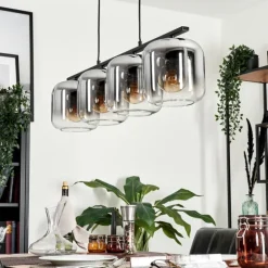 Suspension - Verre Lauden Clair, Fumé, 4 lumières