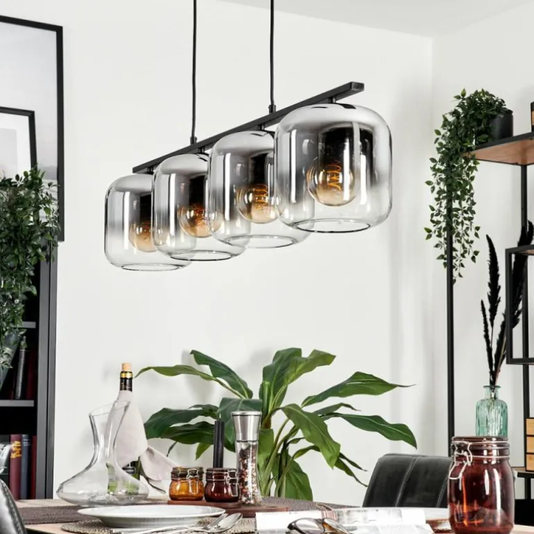 Suspension - Verre Lauden Chrome, Clair, Fumé, 4 lumières