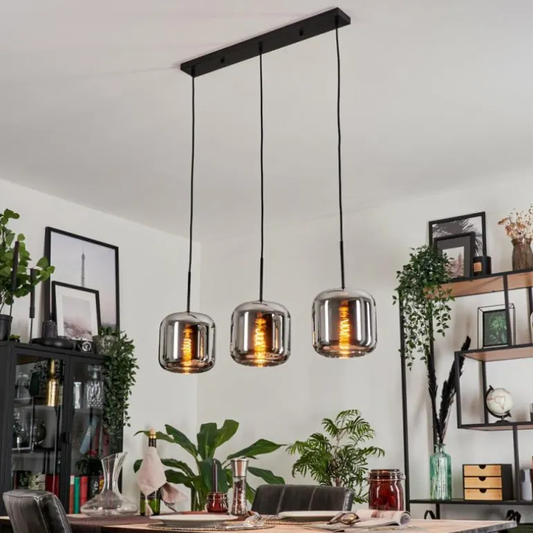 Suspension - Verre Lauden Chrome, Fumé, 3 lumières