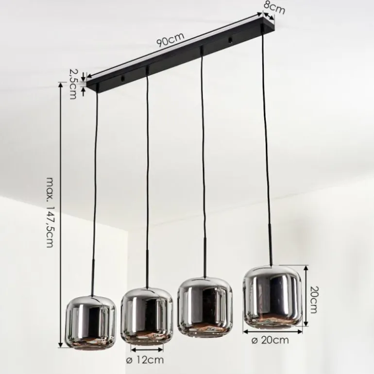 Suspension - Verre Lauden Chrome, Fumé, 4 lumières
