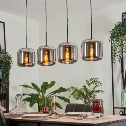 Suspension - Verre Lauden Chrome, Fumé, 4 lumières