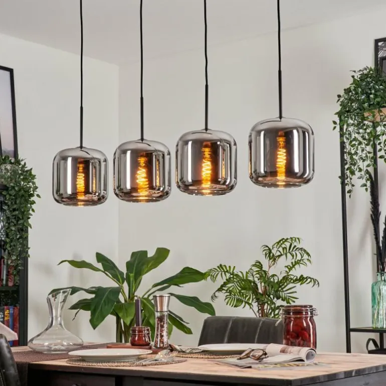 Suspension - Verre Lauden Chrome, Fumé, 4 lumières