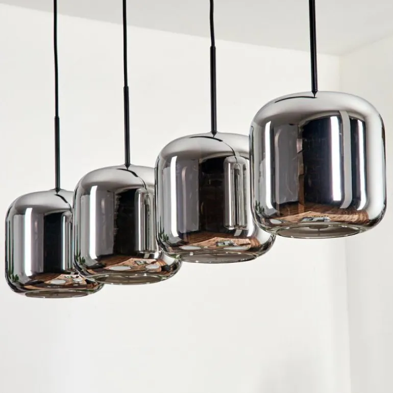 Suspension - Verre Lauden Chrome, Fumé, 4 lumières